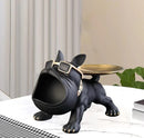 Escultura Decorativa de Cachorro Bulldog com Bandeja